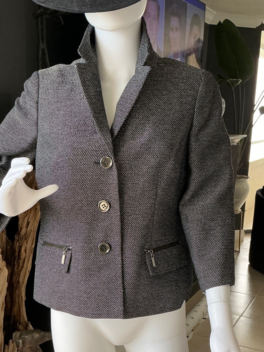Tailored Black & White Tweed Blazer